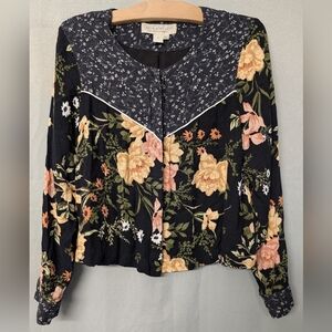 Saltwater LUXE Spring Garden Jacket With Black Button-Front Floral Blooms Size S